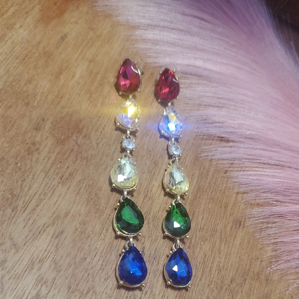 Rainbow Rhinestone Teardrop Earrings D